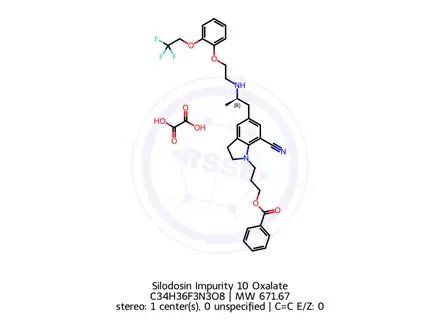 Chemical structure of 7-Descarboxamido, 7-Cyano (R)-Silodosin O-Benzoate Oxalate