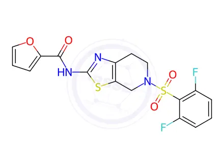 Chemical structure of N-(5-((2,6-Difluorophenyl)sulfonyl)-4,5,6,7-tetrahydrothiazolo[5,4-c]pyridin-2-yl)furan-2-carboxamide