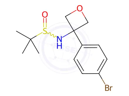 Chemical structure of N-(3-(4-Bromophenyl)oxetan-3-yl)-2-methylpropane-2-sulfinamide