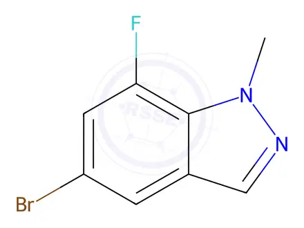 Chemical structure of 5-bromo-7-fluoro-1-methyl-1H-indazole