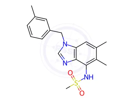 Chemical structure of N-{5,6-dimethyl-1-[(3-methylphenyl)methyl]-1H-1,3-benzodiazol-4-yl}methanesulfonamide