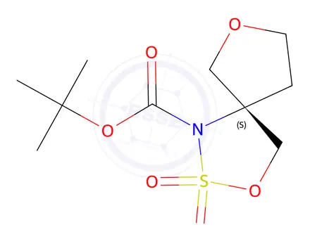 Chemical structure of tert-butyl (5S)-2,2-dioxo-3,7-dioxa-2λ⁶-thia-1-azaspiro[4.4]nonane-1-carboxylate