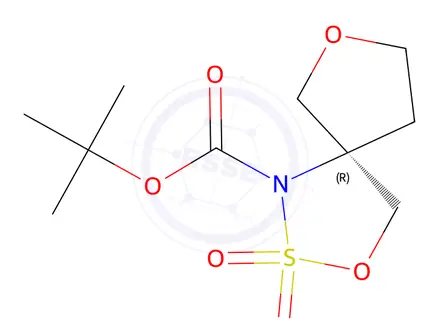 Chemical structure of tert-butyl (5R)-2,2-dioxo-3,7-dioxa-2λ⁶-thia-1-azaspiro[4.4]nonane-1-carboxylate