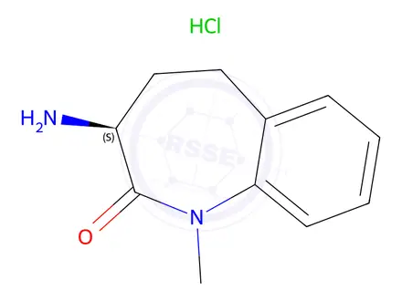 Chemical structure of (S)-3-Amino-1-methyl-1,3,4,5-tetrahydro-2H-benzo[b]azepin-2-one hydrochloride