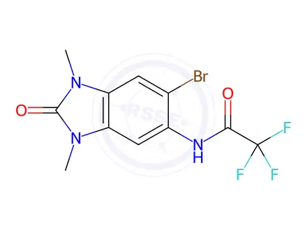Chemical structure of N-(6-Bromo-1,3-dimethyl-2-oxo-2,3-dihydro-1H-benzo[d]imidazol-5-yl)-2,2,2-trifluoroacetamide