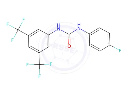 Chemical structure of 1-[3,5-Bis(trifluoromethyl)phenyl]-3-(4-fluorophenyl)urea
