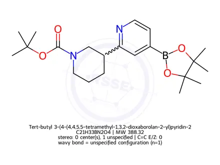 Chemical structure of Tert-butyl 3-(4-(4,4,5,5-tetramethyl-1,3,2-dioxaborolan-2-yl)pyridin-2-yl)piperidine-1-carboxylate