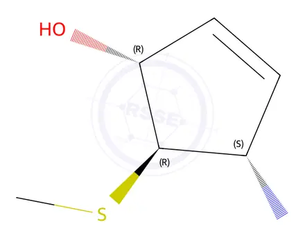 Chemical structure of 2-Cyclopenten-1-ol,4-amino-5-(methylthio)-,[1R-(1alpha,4alpha,5beta)]-(9CI)