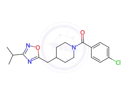 Chemical structure of 1-(4-chlorobenzoyl)-4-[(3-isopropyl-1,2,4-oxadiazol-5-yl)methyl]piperidine
