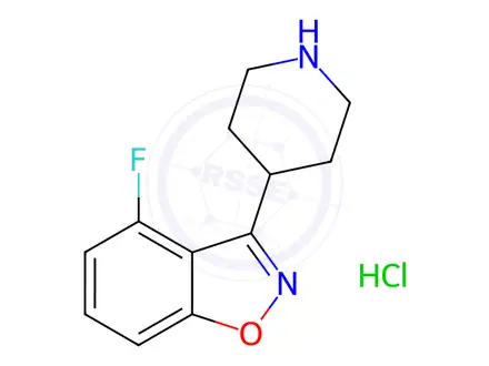 Chemical structure of 6-Fluoro-3-(4-piperidine)-1,2-benzoisoxazole hydrochloride