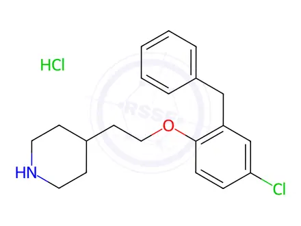 Chemical structure of 4-[2-(2-Benzyl-4-chlorophenoxy)ethyl]piperidine hydrochloride