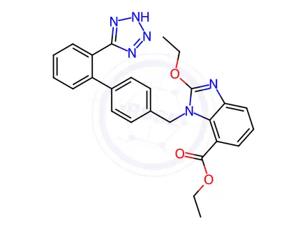 Chemical structure of Candesartan Cilexetil EP Impurity A (Candesartan Cilexetil Related Compound A, Candesartan Ethyl Ester)