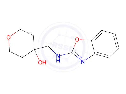 Chemical structure of 4-((Benzo[d]oxazol-2-ylamino)methyl)tetrahydro-2h-pyran-4-ol