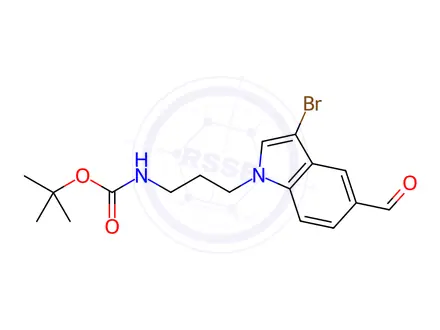 Chemical structure of Carbamic acid, N-[3-(3-bromo-5-formyl-1H-indol-1-yl)propyl]-, 1,1-dimethylethyl ester