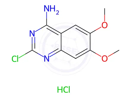 Chemical structure of 4-amino-2-chloro-6,7-dimethoxyquinazoline hydrochloride