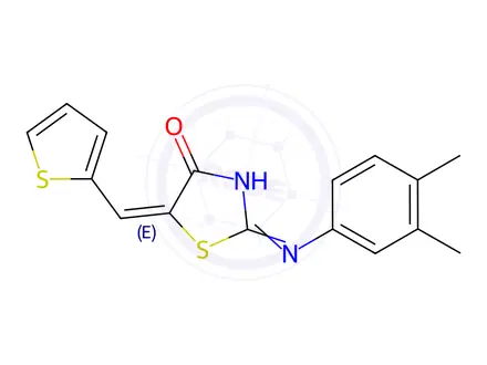 Chemical structure of (5E)-2-(3,4-dimethylanilino)-5-(thiophen-2-ylmethylidene)-1,3-thiazol-4-one
