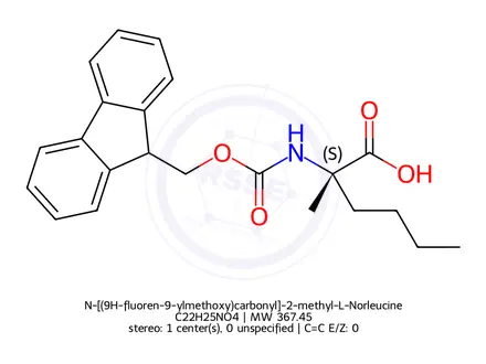 Chemical structure of (S)-2-((((9H-Fluoren-9-yl)methoxy)carbonyl)amino)-2-methylhexanoic acid