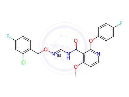 Chemical structure of N-[(1E)-{[(2-chloro-4-fluorophenyl)methoxy]imino}methyl]-2-(4-fluorophenoxy)-4-methoxypyridine-3-carboxamide