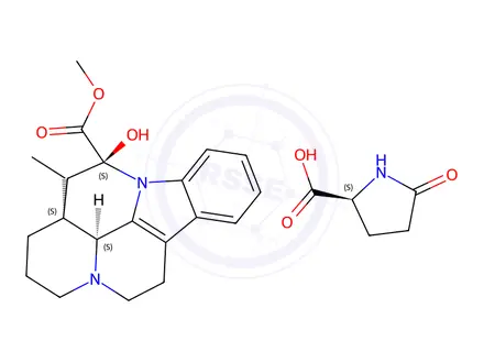 Chemical structure of methyl (3alpha,14beta,16alpha)-14,15-dihydro-14-hydroxyeburnamenine-14-carboxylate, compound with 5-oxo-L-proline (1:1)