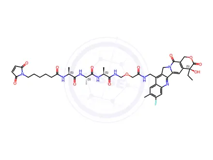 Chemical structure of MC-AAA-NHCH2OCH2COO-7-aminomethyl-10-methyl-11-fluoro camptothecin