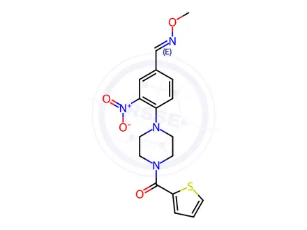 Chemical structure of 3-Nitro-4-[4-(2-thienylcarbonyl)piperazino]benzenecarbaldehyde O-methyloxime