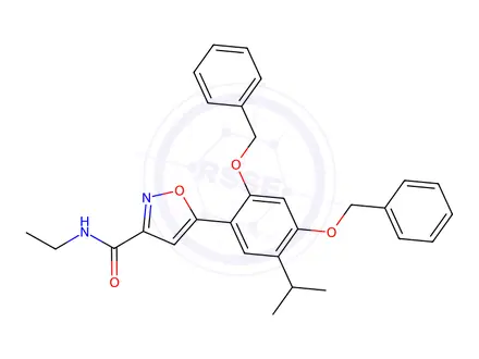Chemical structure of 5-(2,4-bis(benzyloxy)-5-isopropylphenyl)-N-ethylisoxazole-3-carboxamide