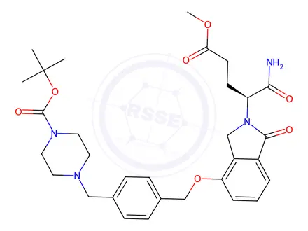 Chemical structure of tert-Butyl (S)-4-(4-(((2-(1-amino-5-methoxy-1,5-dioxopentan-2-yl)-1-oxoisoindolin-4-yl)oxy)methyl)benzyl)piperazine-1-carboxylate