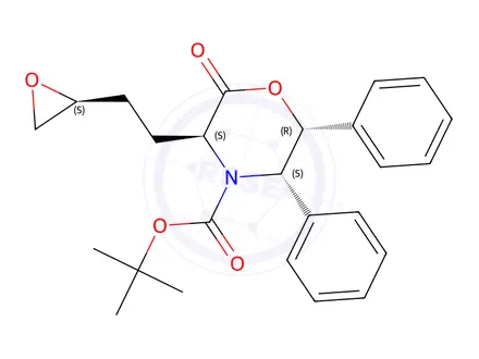 Chemical structure of (3S,5S,6R)-2-Oxo-3-[2-(2S)-2-oxiranylethyl]-5,6-diphenyl-4-morpholinecarboxylic Acid tert-Butyl Ester