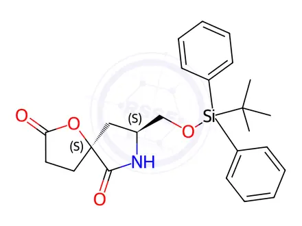 Chemical structure of 1-Oxa-7-azaspiro[4.4]nonane-2,6-dione, 8-[[[(1,1-dimethylethyl)diphenylsilyl]oxy]methyl]-, (5S,8S)-