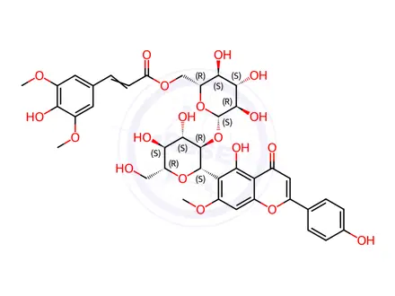 Chemical structure of 5-Hydroxy-6-[2-O-[6-O-[3-(4-hydroxy-3,5-dimethoxyphenyl)-1-oxo-2-propen-1-yl]-beta-D-glucopyranosyl]-beta-D-glucopyranosyl]-2-(4-hydroxyphenyl)-7-methoxy-4H-1-benzopyran-4-one