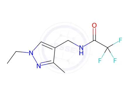 Chemical structure of N-((1-ethyl-3-methyl-1H-pyrazol-4-yl)methyl)-2,2,2-trifluoroacetamide