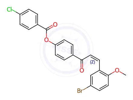 Chemical structure of 4-[(2Z)-3-(5-Bromo-2-methoxyphenyl)prop-2-enoyl]phenyl 4-chlorobenzoate