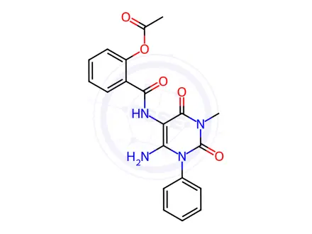 Chemical structure of 2-((6-Amino-3-methyl-2,4-dioxo-1-phenyl-1,2,3,4-tetrahydropyrimidin-5-yl)carbamoyl)phenyl acetate