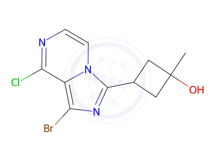 Chemical structure of (1R,3r)-3-(8-bromo-1-chloropyrrolo[1,2-a]pyrazin-6-yl)-1-methylcyclobutan-1-ol