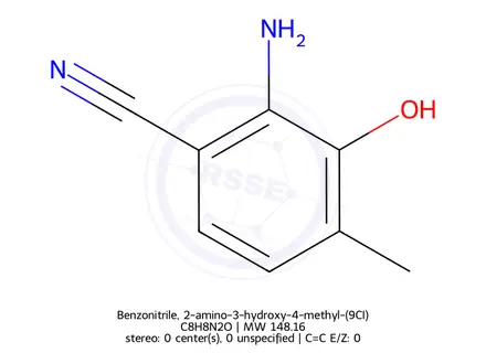 Chemical structure of Benzonitrile, 2-amino-3-hydroxy-4-methyl-(9CI)