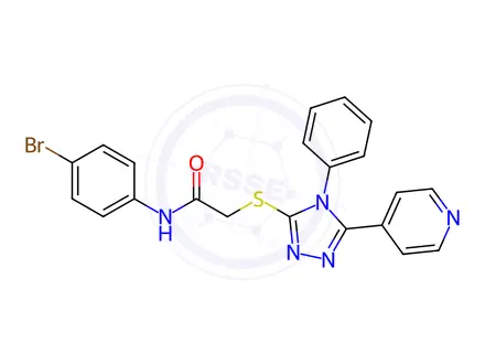 Chemical structure of N-(4-bromophenyl)-2-((4-phenyl-5-(pyridin-4-yl)-4H-1,2,4-triazol-3-yl)thio)acetamide