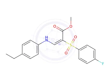 Chemical structure of Methyl (2E)-3-[(4-ethylphenyl)amino]-2-(4-fluorobenzenesulfonyl)prop-2-enoate