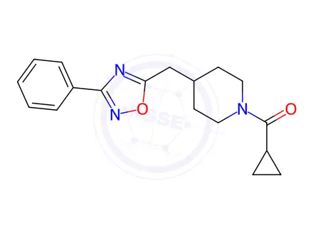 Chemical structure of 1-(cyclopropylcarbonyl)-4-[(3-phenyl-1,2,4-oxadiazol-5-yl)methyl]piperidine
