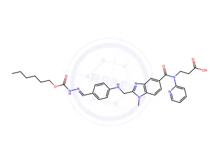 Chemical structure of 3-[(2-{[4-(Hexyloxycarbonylaminoiminomethyl)phenylamino]methyl}-1-methyl-1H-benzimidazole-5-carbonyl)pyridine-2-ylamino]propionic acid