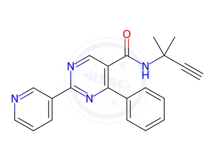 Chemical structure of N-(2-methylbut-3-yn-2-yl)-4-phenyl-2-(pyridin-3-yl)pyrimidine-5-carboxamide