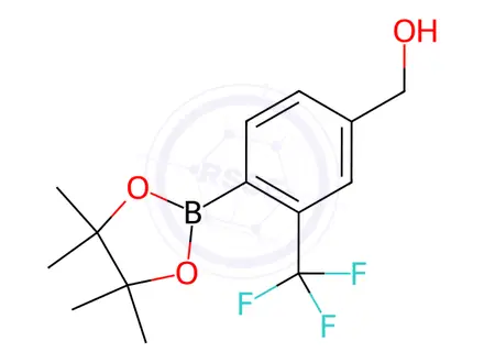 Chemical structure of (4-(4,4,5,5-Tetramethyl-1,3,2-dioxaborolan-2-yl)-3-(trifluoromethyl)phenyl)methanol