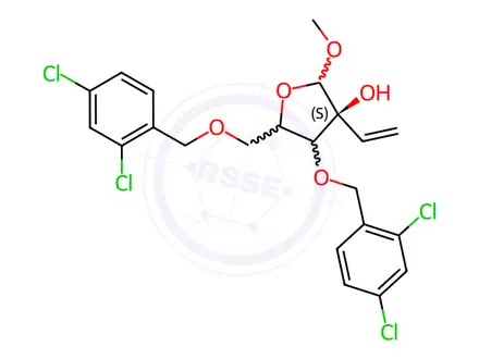 Chemical structure of (3S,4R,5R)-4-[(2,4-dichlorophenyl)methoxy]-5-[(2,4-dichlorophenyl)methoxymethyl]-2-methoxy-3-vinyl-tetrahydrofuran-3-ol
