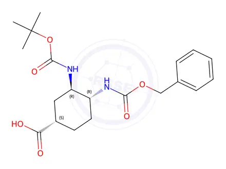 Chemical structure of (1S,3R,4R)-4-(((Benzyloxy)carbonyl)amino)-3-((tert-butoxycarbonyl)amino)cyclohexane-1-carboxylic Acid