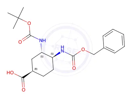 Chemical structure of (1R,3S,4S)-4-(((Benzyloxy)carbonyl)amino)-3-((tert-butoxycarbonyl)amino)cyclohexane-1-carboxylic Acid
