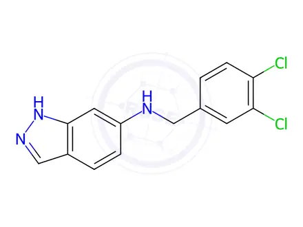 Chemical structure of N-[(3,4-dichlorophenyl)methyl]-1H-indazol-6-amine