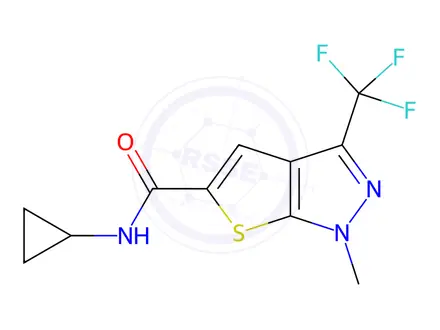 Chemical structure of N-cyclopropyl-1-methyl-3-(trifluoromethyl)-1H-thieno[2,3-c]pyrazole-5-carboxamide