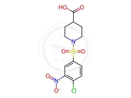 Chemical structure of 1-[(4-chloro-3-nitrophenyl)sulfonyl]-4-piperidinecarboxylic acid