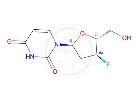 Chemical structure of 1-((2S,4S,5R)-4-Fluoro-5-(hydroxymethyl)tetrahydrofuran-2-yl)pyrimidine-2,4(1H,3H)-dione