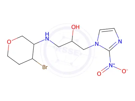 Chemical structure of (((4-bromotetrahydro-2H-pyran-3-yl)amino)methyl)-2-nitro-1H-imidazole-1-ethanol