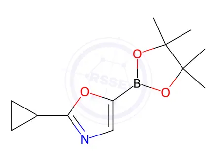 Chemical structure of Oxazole, 2-cyclopropyl-5-(4,4,5,5-tetramethyl-1,3,2-dioxaborolan-2-yl)-